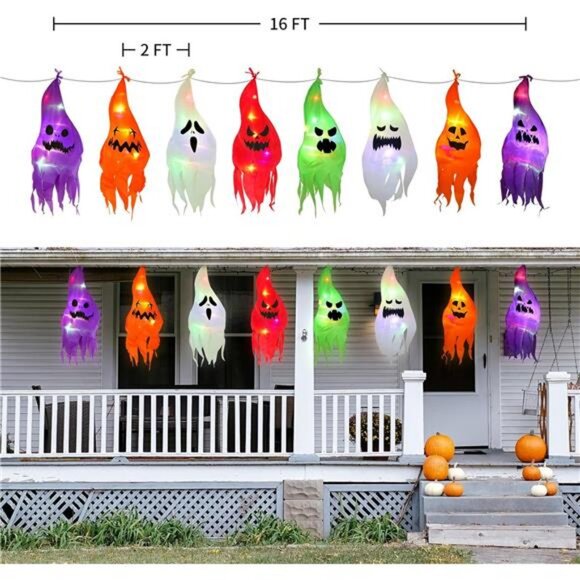 Halloween Hanging Ghost Light, Halloween Decorations Outdoor Ghost, Cute Ghost - Picture 5 of 8